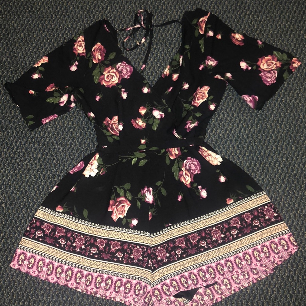 Black and pink floral romper